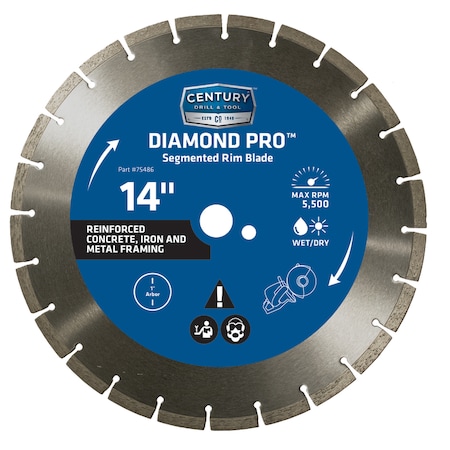 Century Drill & Tool Century Drill & Tool 14 in. D X 1 in. Diamond Segmented Rim Diamond Saw Blade 1 pk 75486